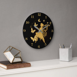 金ゴールドパーソナライズされたバタフライフェアリー ラージ壁時計