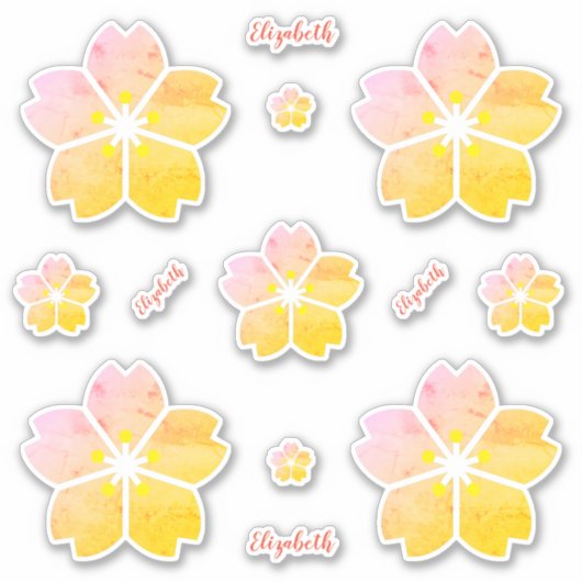 金ゴールドパーソナライズされたピンクさくらんぼブロッサムビニル シール (正面)