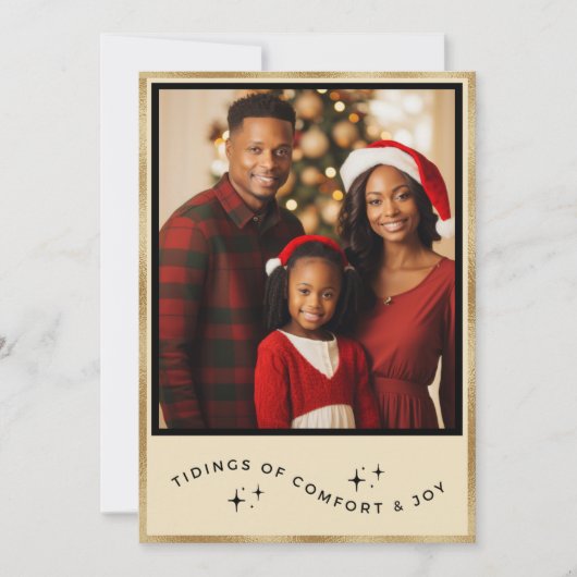 金ゴールドパーソナライズされたフォトホリデークリスマスカード シーズンカード (正面)