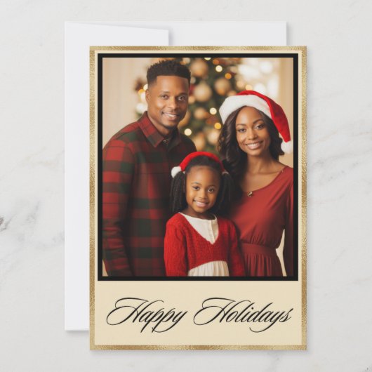 金ゴールドパーソナライズされたフォトホリデークリスマスカード シーズンカード (正面)