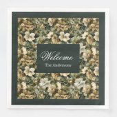 金ゴールドパーソナライズされたフローラナプキンズシャビーシックセット (正面)