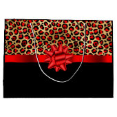 金ゴールドパーソナライズされたブラックレオパードレッドボウ ラージペーパーバッグ (裏面)