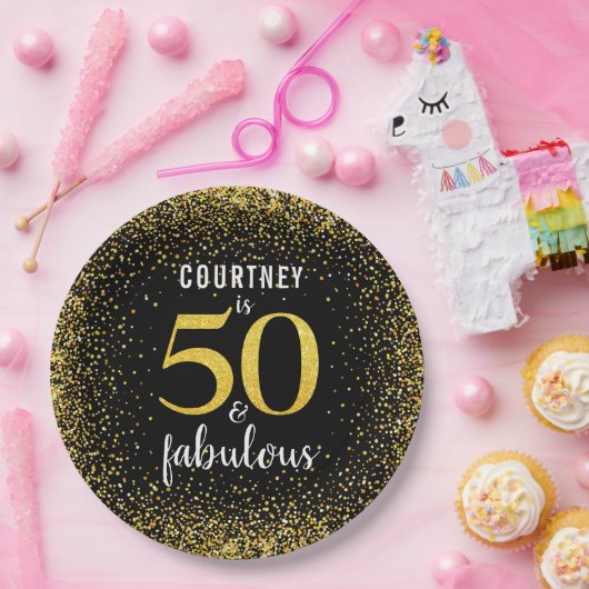 金ゴールドパーソナライズされたブラック50と素晴らしいはっきりした紙 ペーパープレート (パーティー)