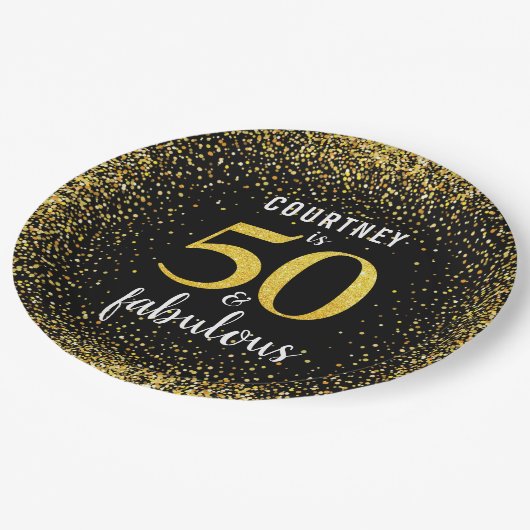 金ゴールドパーソナライズされたブラック50と素晴らしいはっきりした紙 ペーパープレート (アングル)