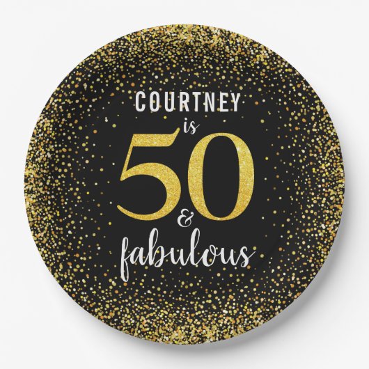 金ゴールドパーソナライズされたブラック50と素晴らしいはっきりした紙 ペーパープレート (正面)