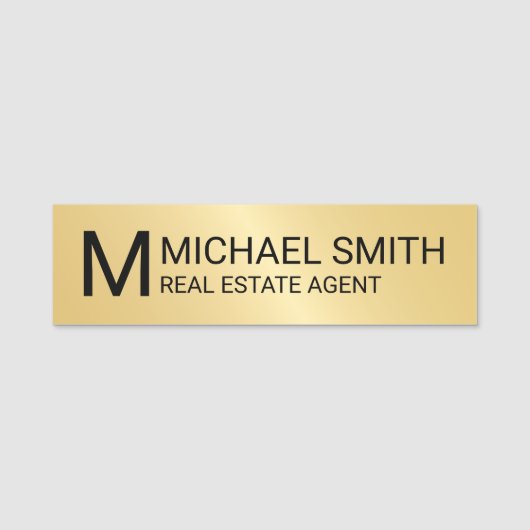 金ゴールドパーソナライズされたプロフェッショナルモノグラムと名前 名札 (正面)