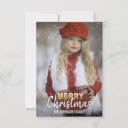 金ゴールドパーソナライズされたホワイトクリスマスホリデー | フォト 招待状 (正面)