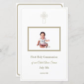 金ゴールドパーソナライズされたホワイトファースト聖餐式メニュー (正面/裏面)