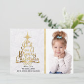 金ゴールドパーソナライズされたホワイトレースフォトクリスマスカード シーズンカード (スタンド正面)