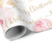 金ゴールドパーソナライズされたメリークリスマススクリプトフローラ ラッピングペーパー (ロールコーナー)