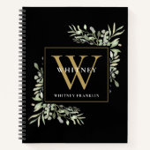 金ゴールドパーソナライズされたモノグラムグリーナリーブラック ノートブック (正面)