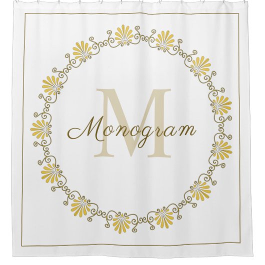 金ゴールドパーソナライズされたモノグラムシャワーカーテン シャワーカーテン (正面)