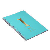 金ゴールドパーソナライズされたモノグラム | ターコイズ ノートブック (右側)