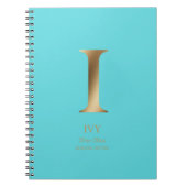 金ゴールドパーソナライズされたモノグラム | ターコイズ ノートブック (正面)