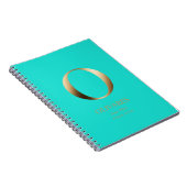 金ゴールドパーソナライズされたモノグラム | 光ティール(緑がかった色) ノートブック (右側)