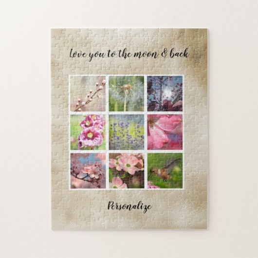 金ゴールドパーソナライズされたラブフォトコラージュ ジグソーパズル (縦)