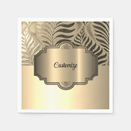 金ゴールドパーソナライズされたリーフのモチーフ3 スタンダードカクテルナプキン