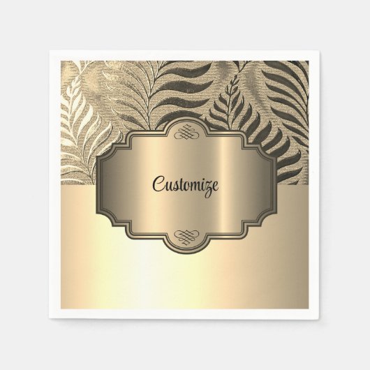 金ゴールドパーソナライズされたリーフのモチーフ3 スタンダードカクテルナプキン (正面)
