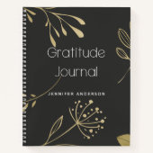 金ゴールドパーソナライズされたリーフ木炭の感謝ジャーナル ノートブック (正面)