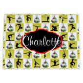 金ゴールドパーソナライズされた体操クリスマス抱き枕 ラージペーパーバッグ (正面)