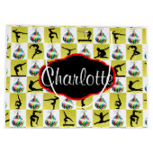 金ゴールドパーソナライズされた体操クリスマス抱き枕 ラージペーパーバッグ (裏面)