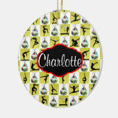 金ゴールドパーソナライズされた体操クリスマス飾り セラミックオーナメント (左)