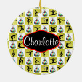 金ゴールドパーソナライズされた体操クリスマス飾り セラミックオーナメント (裏面)