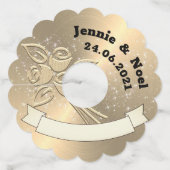 金ゴールドパーソナライズされた効果のワ結婚イングラスラベル ワイングラスタグ (正面)
