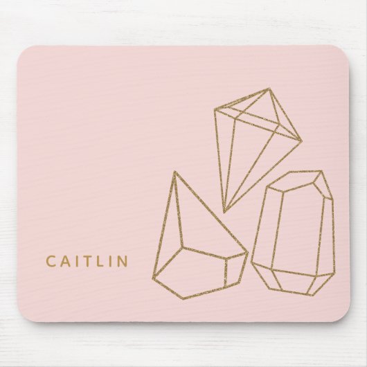 金ゴールドパーソナライズされた宝石赤面ピンク マウスパッド (正面)
