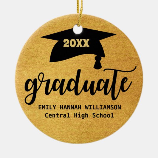 金ゴールドパーソナライズされた目盛りモルタル板 セラミックオーナメント (正面)