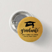 金ゴールドパーソナライズされた目盛りモルタル板 缶バッジ (正面&裏面)