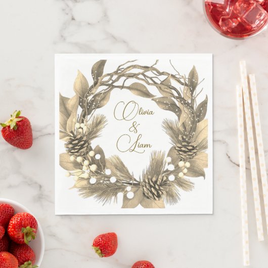 金ゴールドパーソナライズされた結婚ナプキン スタンダードランチョンナプキン (インサイチュ)