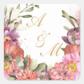 金ゴールドパーソナライズされた花枠付きモノグラム スクエアシール (正面)