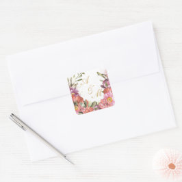 金ゴールドパーソナライズされた花枠付きモノグラム スクエアシール