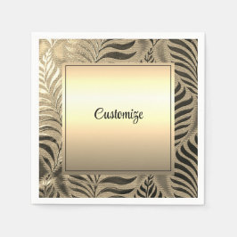 金ゴールドパーソナライズされた葉モチーフ スタンダードカクテルナプキン