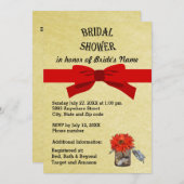 金ゴールドパーチメントオレンジフラワーインジャーブライダルシャワー 招待状 (正面/裏面)