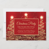 金ゴールドパーティースパークルグリッターツリーズレッド 招待状 (正面)