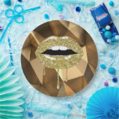 金ゴールドパーティーラグジュアリーグラムグリッタードリップドリップリップ ペーパープレート (パーティー)