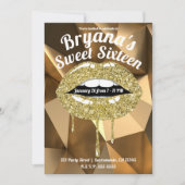 金ゴールドパーティーラグジュアリーグリッタードリップリップスウィート16 招待状 (正面)