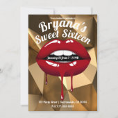 金ゴールドパーティーラグジュアリーレッドドリップリップスウィート16 招待状 (正面)