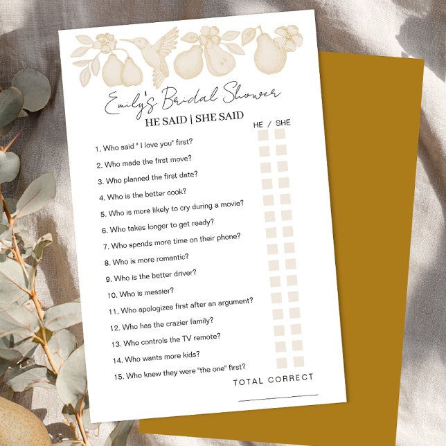 金ゴールドパーフェクト梨ブライダルシャワー彼は彼女はGと言った (He said / She said)