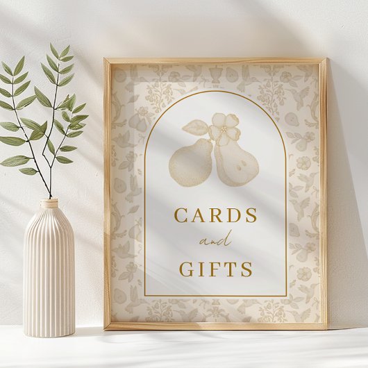 金ゴールドパーフェクト洋ナシブライダルシャワーカード&ギフトサイン ポスター