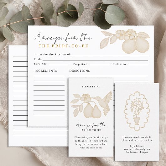 金ゴールドパーフェクトPearブライダルシャワーレシピカード挿入 エンクロージャーカード