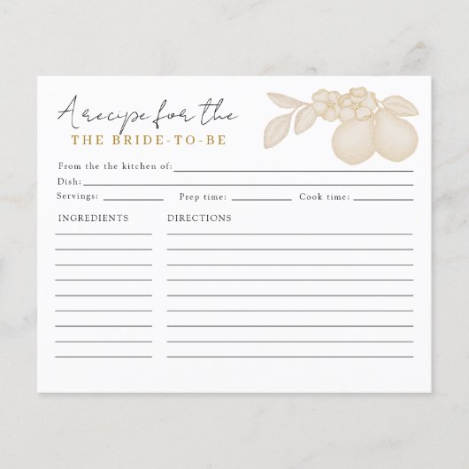 金ゴールドパーフェクトPearブライダルシャワーレシピカード (正面)