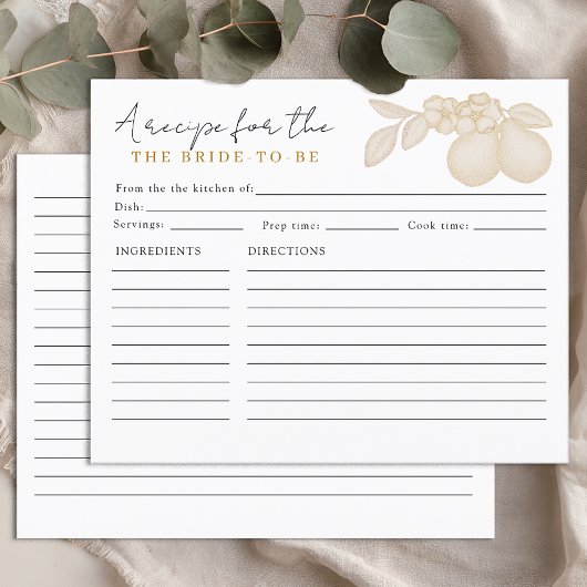 金ゴールドパーフェクトPearブライダルシャワーレシピカード