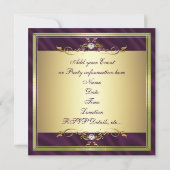 金ゴールドパープエレガントルシルク/サテンパーティの招待状テ 招待状 (裏面)