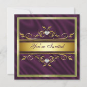 金ゴールドパープエレガントルシルク/サテンパーティの招待状テ 招待状 (正面)