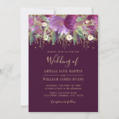 金ゴールドパープルきらめくアメジスト結婚式招待状 招待状 (正面)