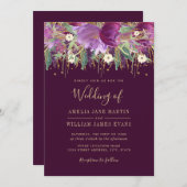 金ゴールドパープルきらめくアメジスト結婚式招待状 招待状 (正面/裏面)