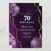 金ゴールドパープルアガテ70誕生日 招待状 (正面/裏面)